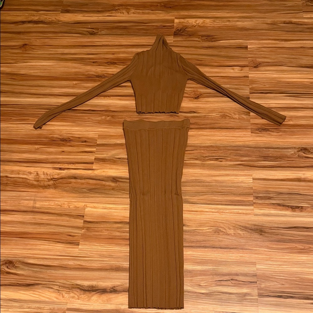 Zara Tan Ribbed Knit Set